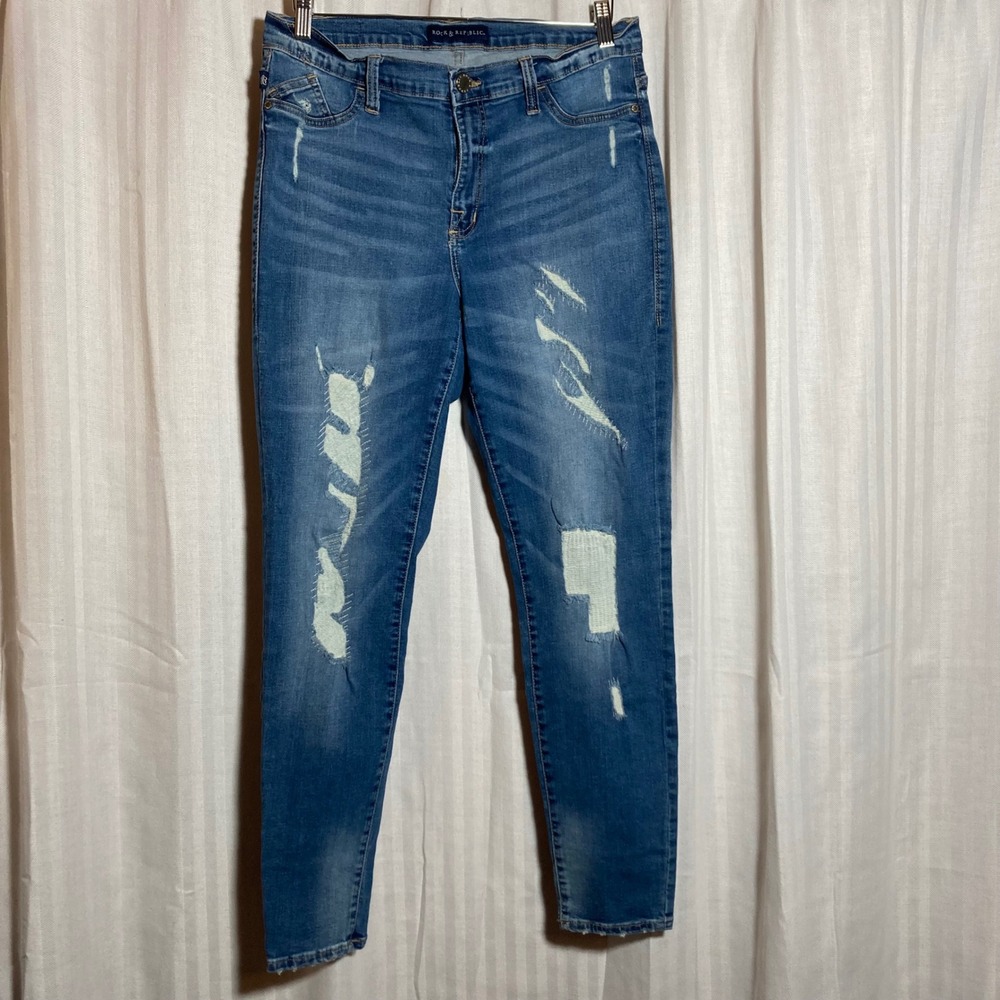 Rock & Republic Womens Kashmiere Blue Distressed Skinny Stretch Jeans 16M Casual
